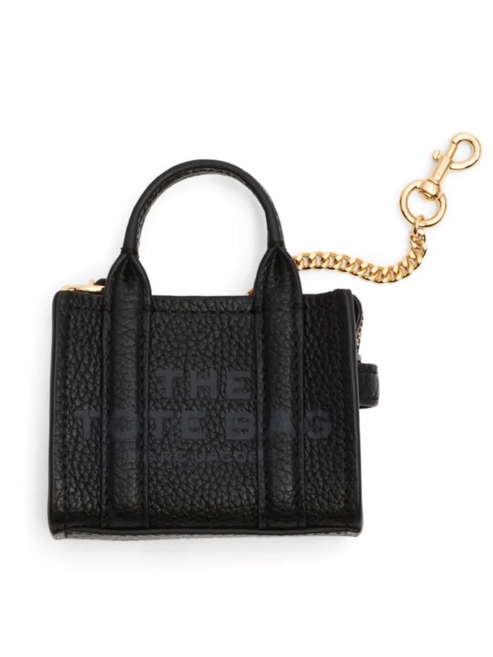 Marc Jacobs Black Pebbled Leather Nano Tote Keychain with Gold Chain